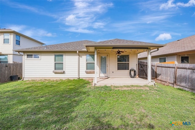 506 Old Peak Rd, Georgetown, TX 78626 - back of house featuring a patio area, a ceiling fan, and roof with shingles
