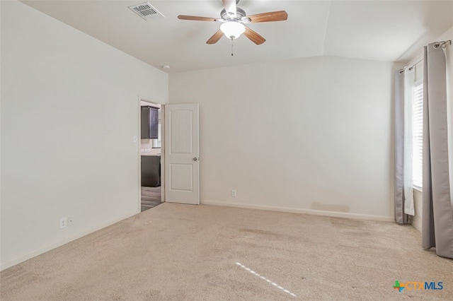 506 Old Peak Rd, Georgetown, TX 78626 - carpeted empty room featuring vaulted ceiling, a ceiling fan, and baseboards
