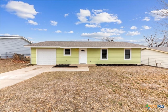 single story home with a garage