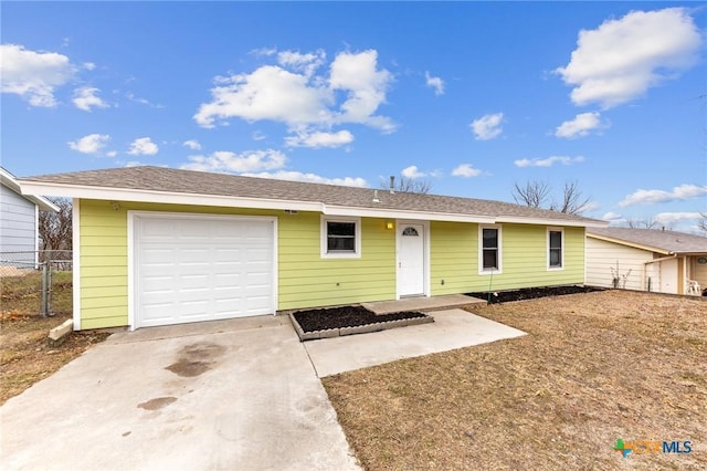 single story home with a garage