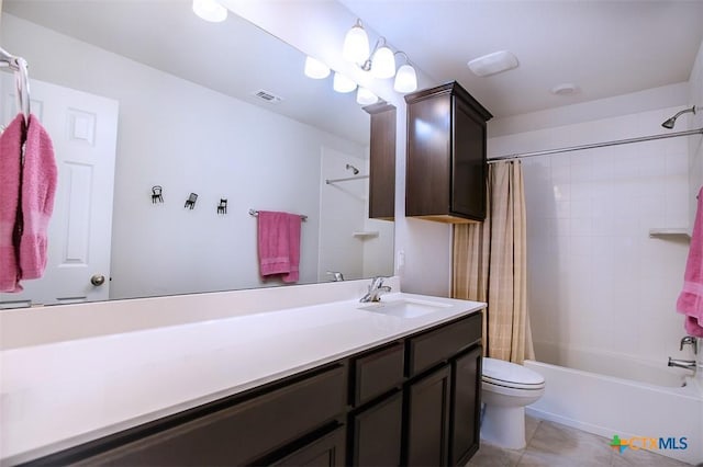 2502 Dante Ct, Harker Heights, TX 76548 - full bathroom featuring shower / tub combo with curtain, vanity, and tile patterned floors