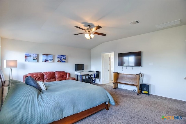 2502 Dante Ct, Harker Heights, TX 76548 - carpeted bedroom with lofted ceiling and ceiling fan