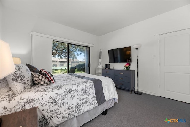 bedroom featuring carpet floors and access to outside