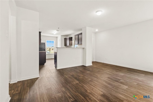 unfurnished living room featuring dark hardwood / wood-style flooring