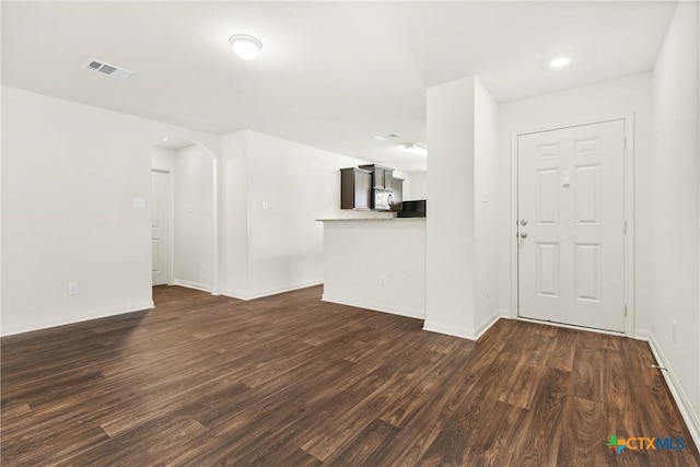 unfurnished living room with dark hardwood / wood-style floors