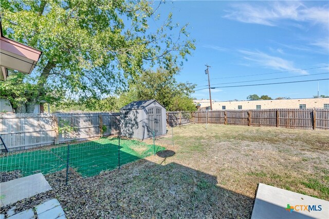 view of yard with a storage shed