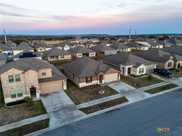 view of aerial view at dusk