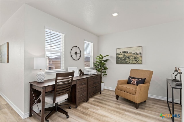 507 Dakota Crk, New Braunfels, TX 78130 - home office featuring light wood finished floors, baseboards, and recessed lighting