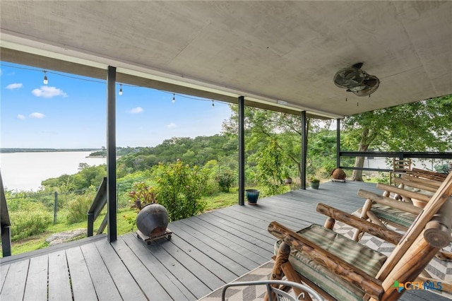 3735 Smoke Signal Rd, Belton, TX 76513 - wooden terrace with a water view and ceiling fan