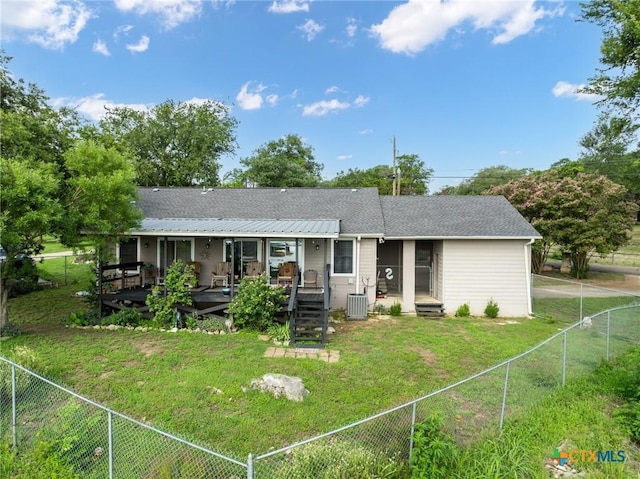 3735 Smoke Signal Rd, Belton, TX 76513 - view of front of home with a fenced backyard, a wooden deck, and roof with shingles