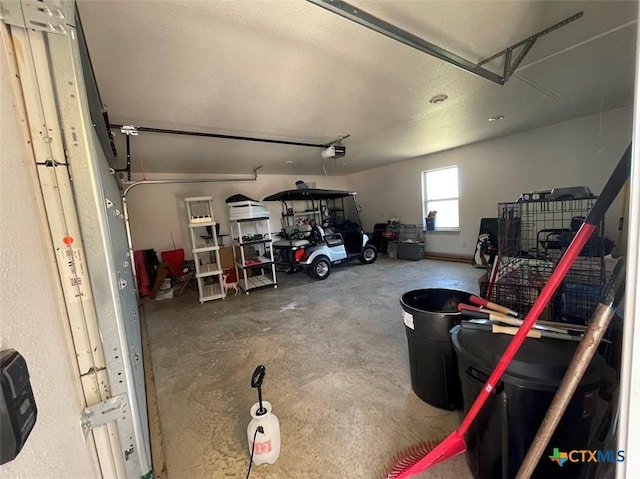 garage with a garage door opener