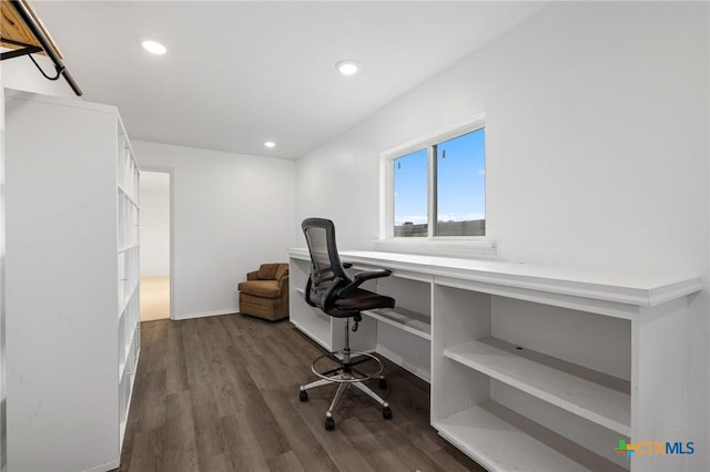 215 Mesa Vista Dr, Leander, TX 78641 - office area with dark wood-style floors and recessed lighting