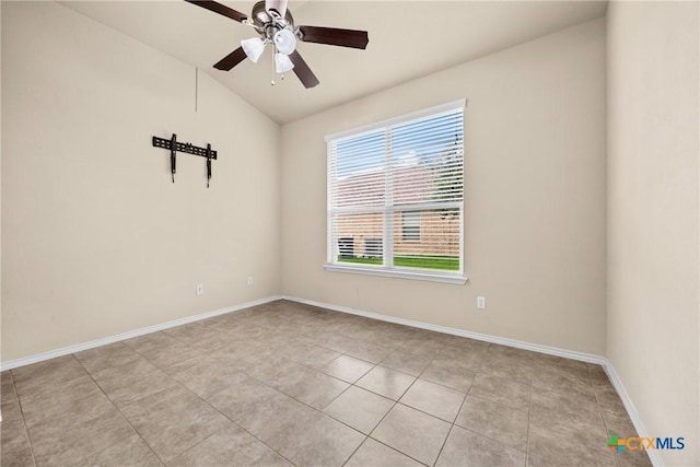 5507 Sulfur Spring Dr, Killeen, TX 76542 - spare room featuring vaulted ceiling, light tile patterned floors, and ceiling fan