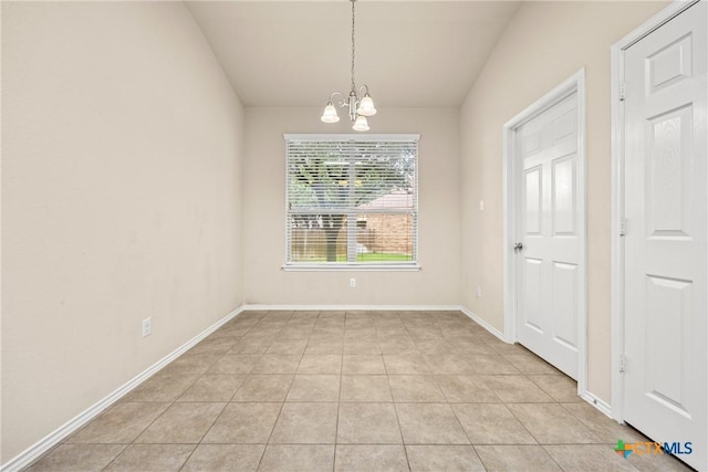 5507 Sulfur Spring Dr, Killeen, TX 76542 - unfurnished dining area featuring a chandelier, light tile patterned floors, and lofted ceiling