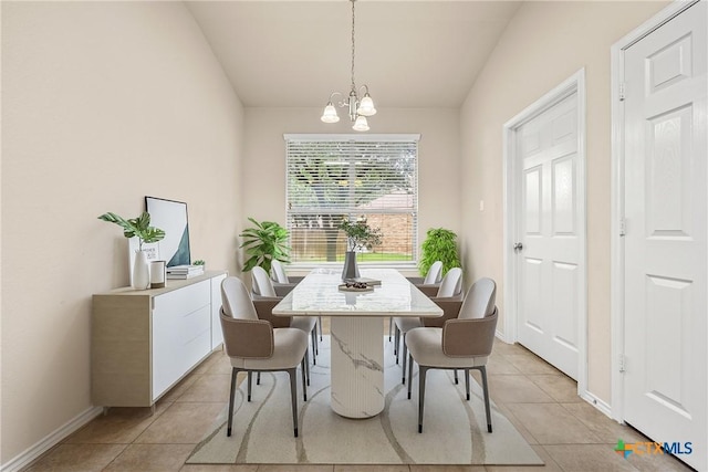 5507 Sulfur Spring Dr, Killeen, TX 76542 - dining room with light tile patterned flooring, a chandelier, and vaulted ceiling