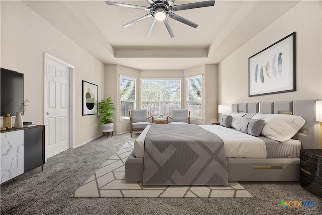 5507 Sulfur Spring Dr, Killeen, TX 76542 - carpeted bedroom featuring a tray ceiling and ceiling fan