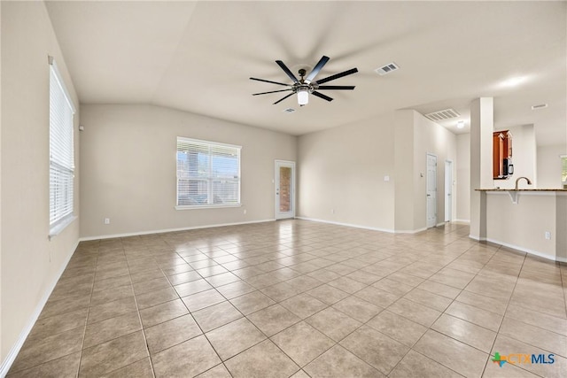 5507 Sulfur Spring Dr, Killeen, TX 76542 - unfurnished living room featuring light tile patterned floors, a ceiling fan, and vaulted ceiling