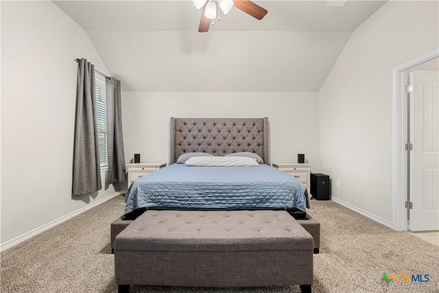 1527 Cobble Hill Ct, Temple, TX 76502 - bedroom featuring lofted ceiling, light colored carpet, baseboards, and ceiling fan