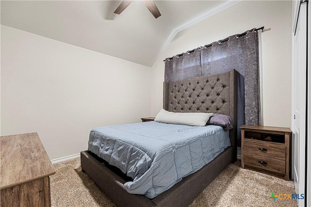 1527 Cobble Hill Ct, Temple, TX 76502 - bedroom with carpet floors, lofted ceiling, baseboards, and a ceiling fan