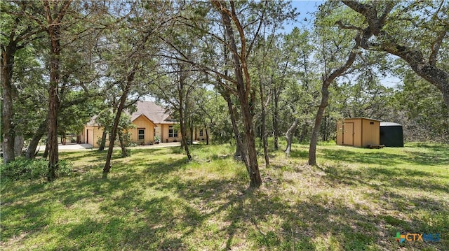 7881 Wegner Rd, New Braunfels, TX 78132 - view of grassy yard with a shed and an outdoor structure