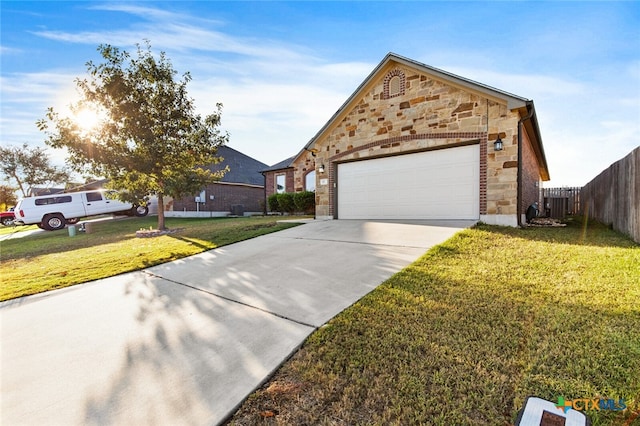 view of front of house with a front yard, a garage, and central air condition unit