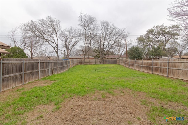 view of yard with a fenced backyard