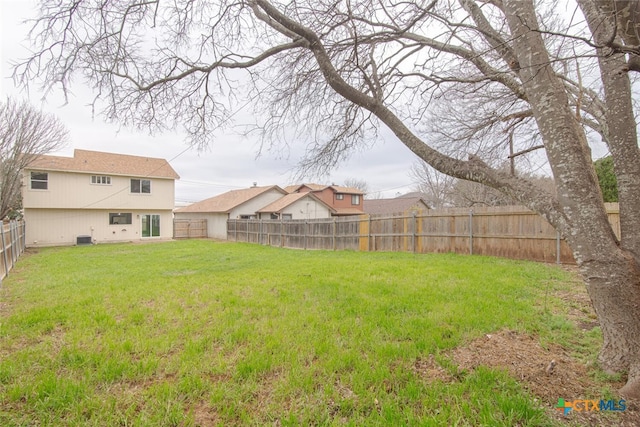 view of yard with a fenced backyard