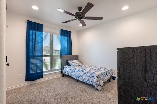 bedroom with carpet and ceiling fan