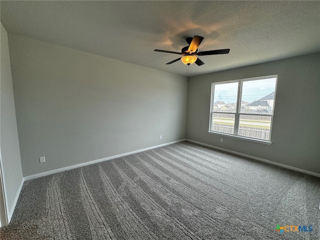 unfurnished room with carpet, a textured ceiling, and ceiling fan