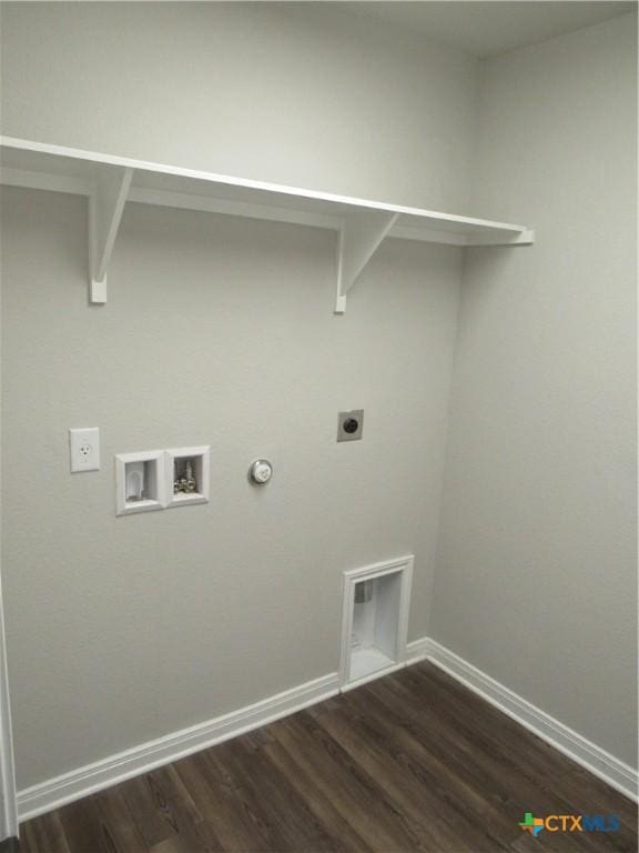 10018 Kensley Rose Dr, Killeen, TX 76542 - laundry room featuring hookup for a gas dryer, dark wood finished floors, electric dryer hookup, and hookup for a washing machine