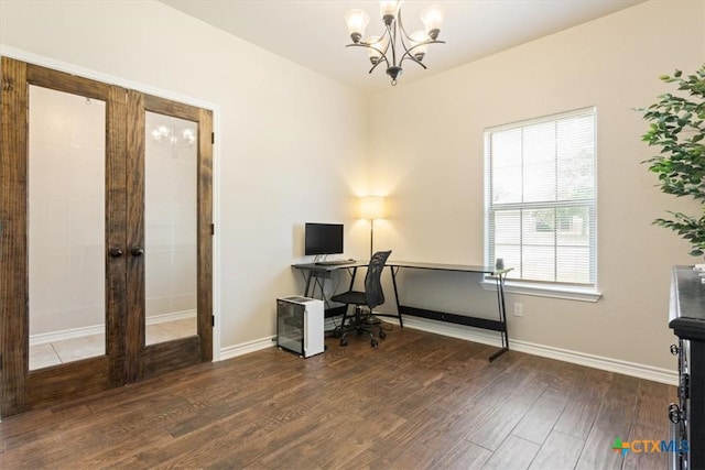 215 Sheridan Loop, Belton, TX 76513 - home office with a chandelier and wood finished floors