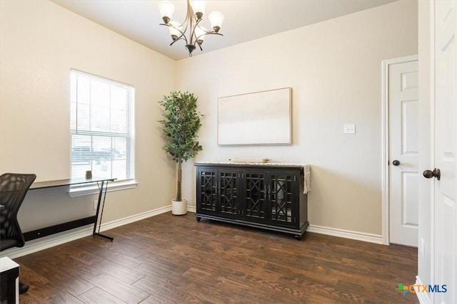 215 Sheridan Loop, Belton, TX 76513 - office area featuring a chandelier and wood finished floors