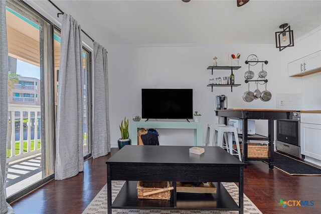 3938 Surfside Blvd Unit 3116, Corpus Christi, TX 78402 - office area with plenty of natural light, dark wood finished floors, and ornamental molding