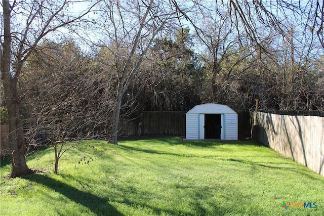 view of yard with a storage shed