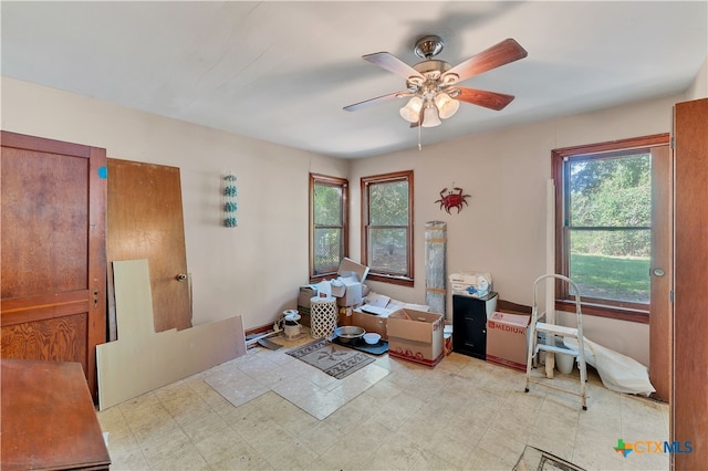 miscellaneous room featuring ceiling fan