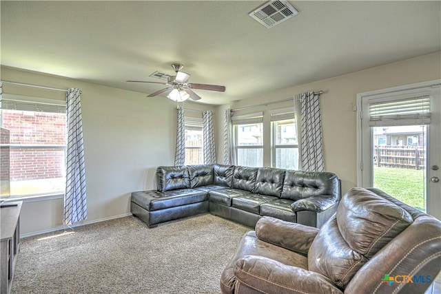 9505 Shimla Dr, Killeen, TX 76542 - carpeted living room featuring a ceiling fan and baseboards