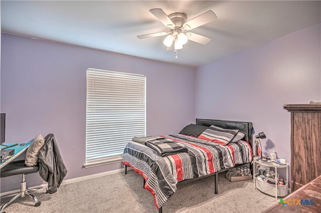 bedroom with carpet floors and ceiling fan