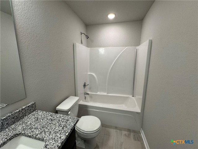 full bathroom with vanity, toilet, and bathing tub / shower combination