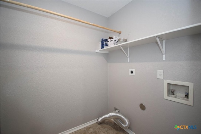 1614 Twisted Oak Dr, Temple, TX 76502 - laundry area featuring hookup for an electric dryer, hookup for a washing machine, carpet floors, and baseboards