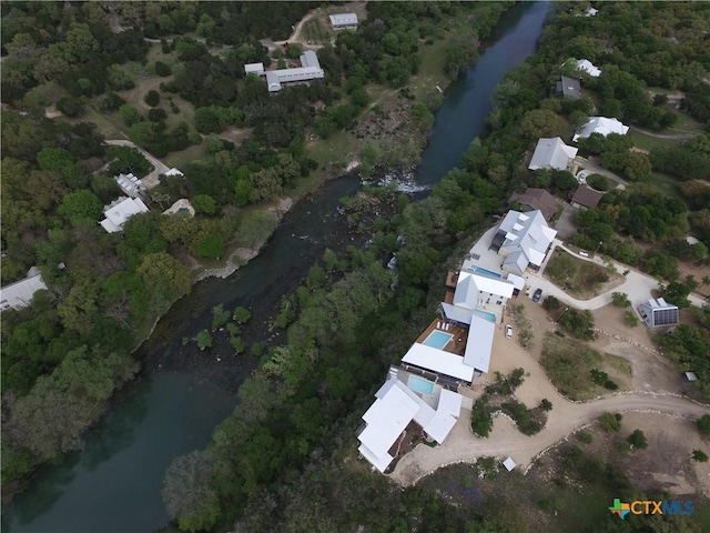 aerial view featuring a water view