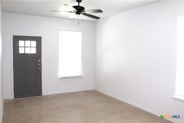 foyer with ceiling fan