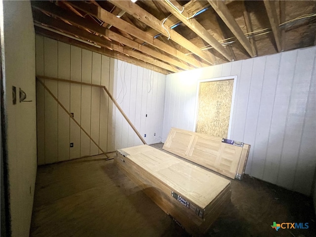 basement with wood walls