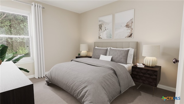 carpeted bedroom featuring multiple windows