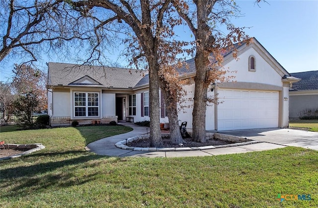 ranch-style house with a front lawn and a garage