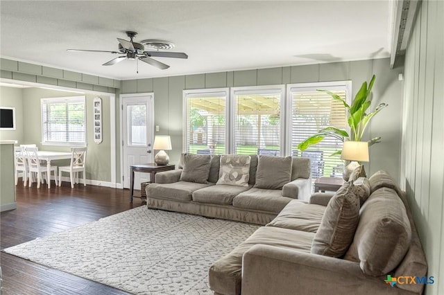 401 Hampshire St, Victoria, TX 77904 - living room with a ceiling fan and dark wood-style flooring