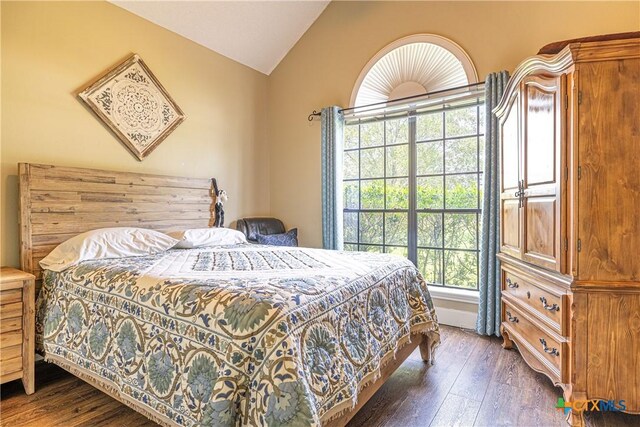 507 Hackberry Bnd, Port Lavaca, TX 77979 - bedroom with hardwood / wood-style floors and vaulted ceiling