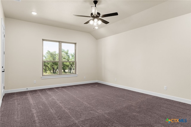 4231 Cold Springs Dr, Copperas Cove, TX 76539 - empty room with vaulted ceiling, a ceiling fan, dark carpet, baseboards, and recessed lighting