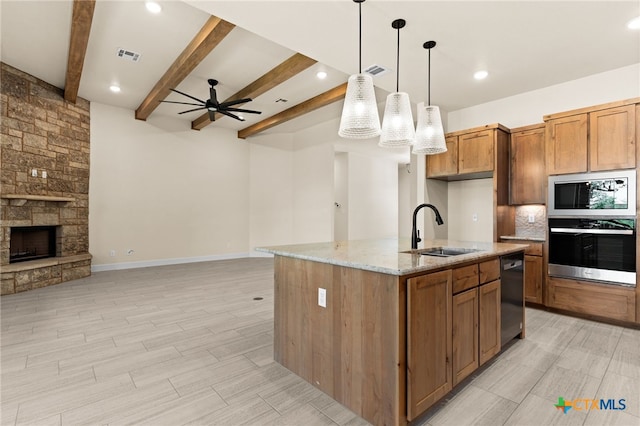4231 Cold Springs Dr, Copperas Cove, TX 76539 - kitchen featuring open floor plan, stainless steel appliances, visible vents, and a sink