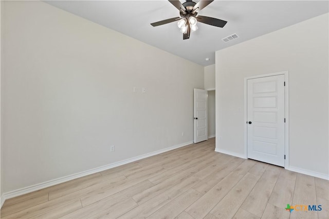 301 Canyon Oaks Rd, Troy, TX 76579 - unfurnished bedroom with visible vents, a ceiling fan, light wood finished floors, and baseboards