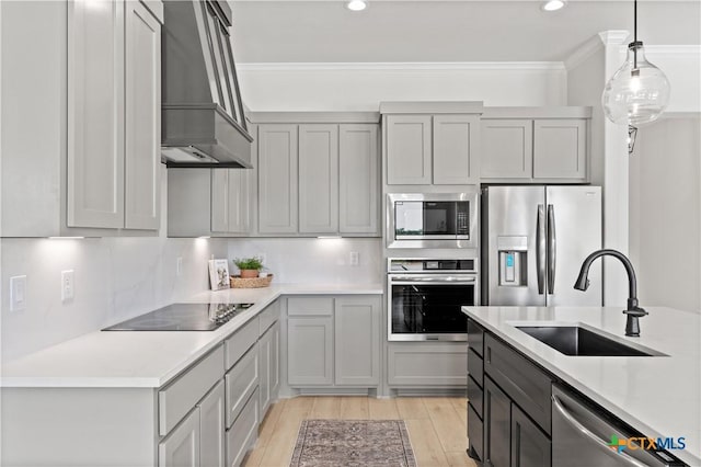 301 Canyon Oaks Rd, Troy, TX 76579 - kitchen with a sink, appliances with stainless steel finishes, premium range hood, and light countertops